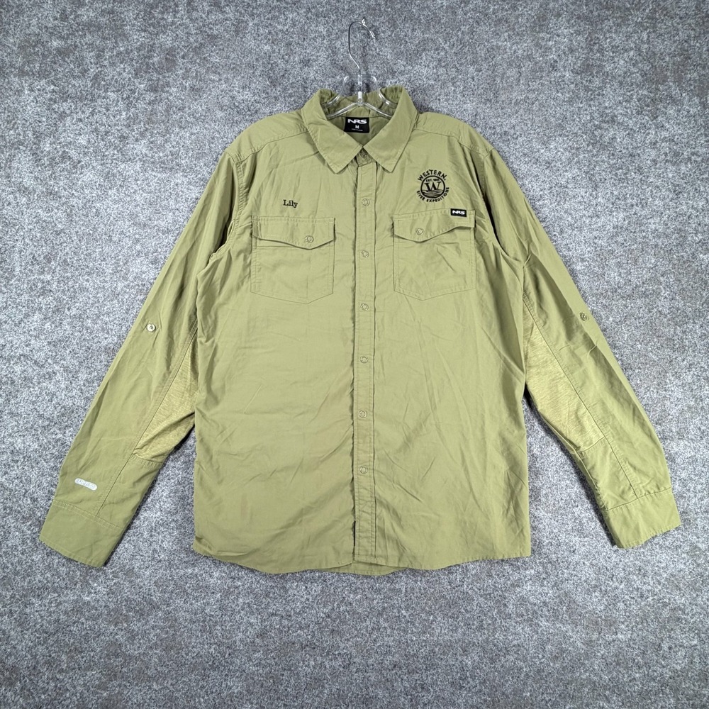 NRS Lily Guide Shirt Mens M Green Western River Expeditions Snap Front UPF 50